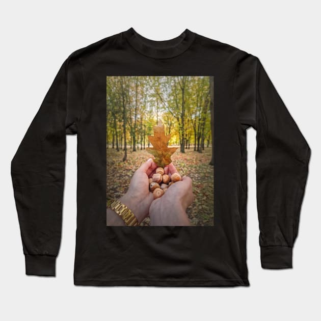 autumn walk in the oak forest Long Sleeve T-Shirt by psychoshadow